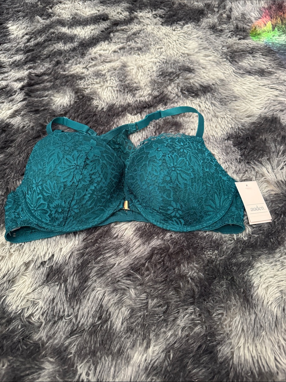 Auden Teal Lace Underwire push up Bra with Floral Embroidery